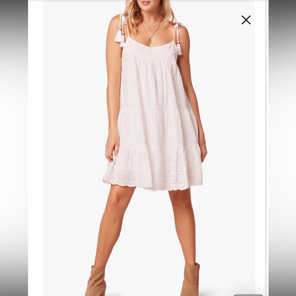 B*O*G COLLECTIVE Pearl Embroidered Eyelet Cotton Shift Sundress in White Size L